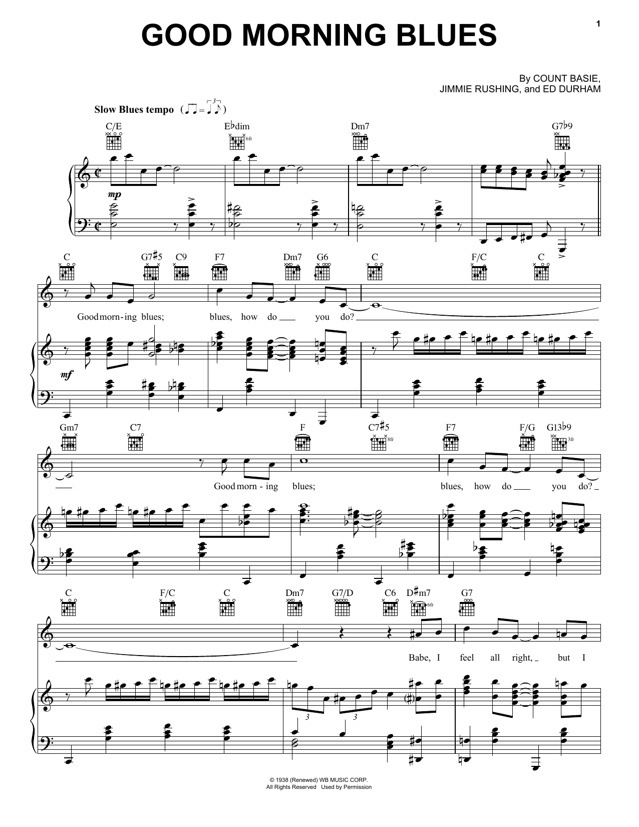 Count Basie Good Morning Blues Sheet Music Notes & Chords for Piano, Vocal & Guitar (Right-Hand Melody) - Download or Print PDF Count Basie Good Morning Blues Sheet Music Notes & Chords for Piano, Vocal & Guitar (Right-Hand Melody) - Download or Print PDF