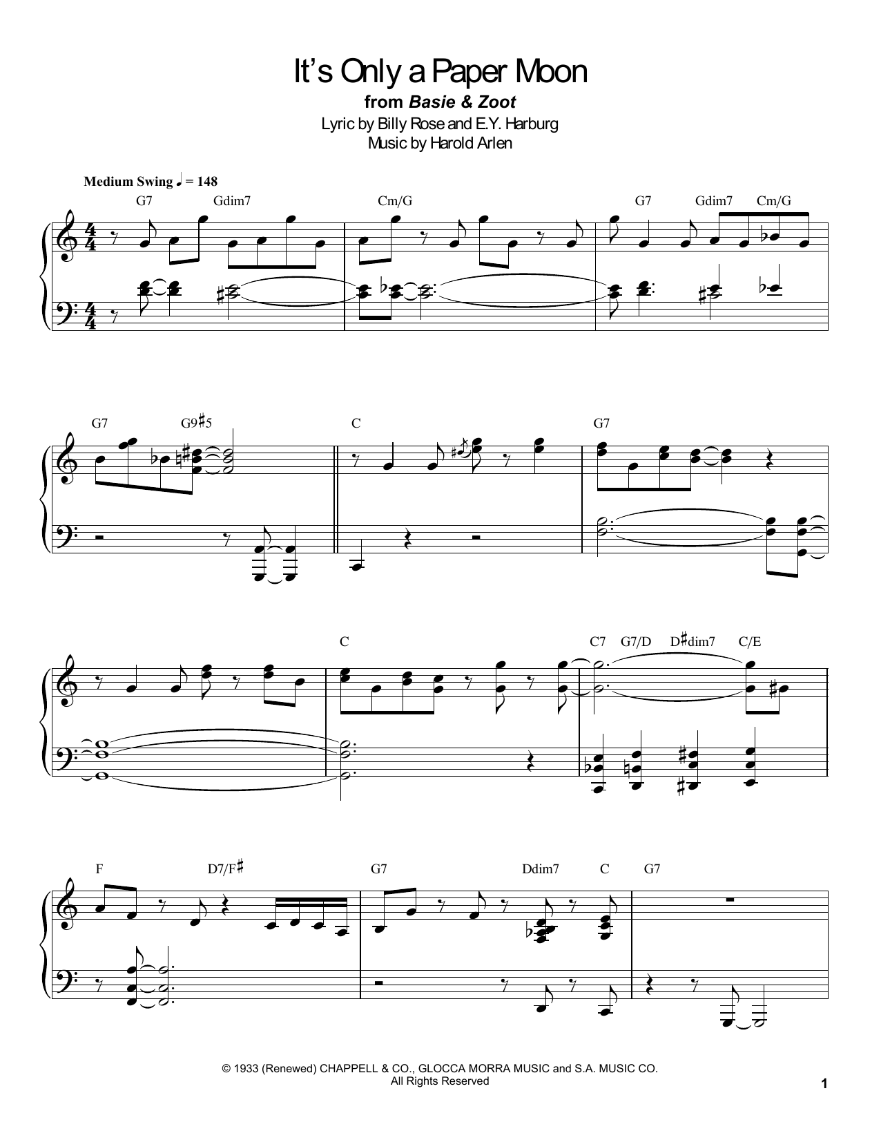 Count Basie It's Only A Paper Moon Sheet Music Notes & Chords for Piano Transcription - Download or Print PDF