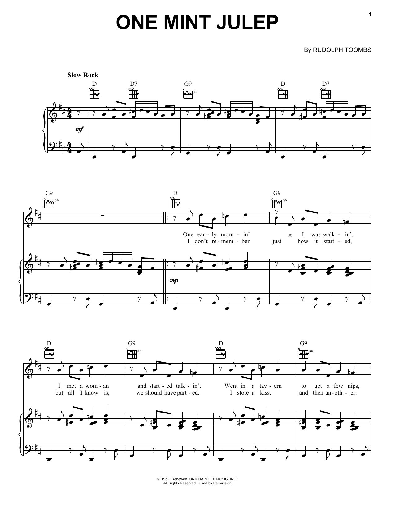 Count Basie One Mint Julep Sheet Music Notes & Chords for Piano, Vocal & Guitar (Right-Hand Melody) - Download or Print PDF