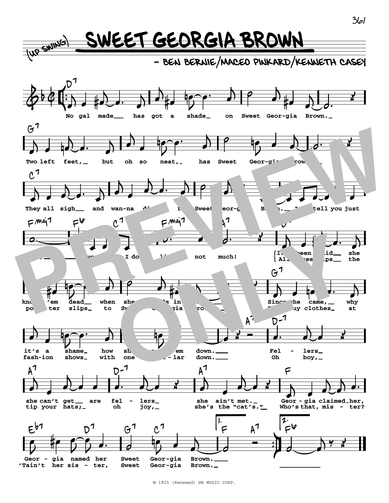 Count Basie Sweet Georgia Brown (High Voice) Sheet Music Notes & Chords for Real Book – Melody, Lyrics & Chords - Download or Print PDF