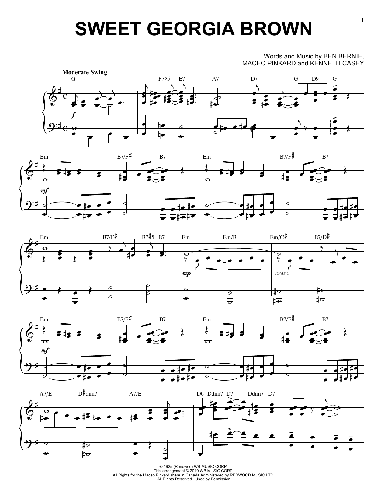 Count Basie Sweet Georgia Brown [Jazz version] Sheet Music Notes & Chords for Piano Solo - Download or Print PDF