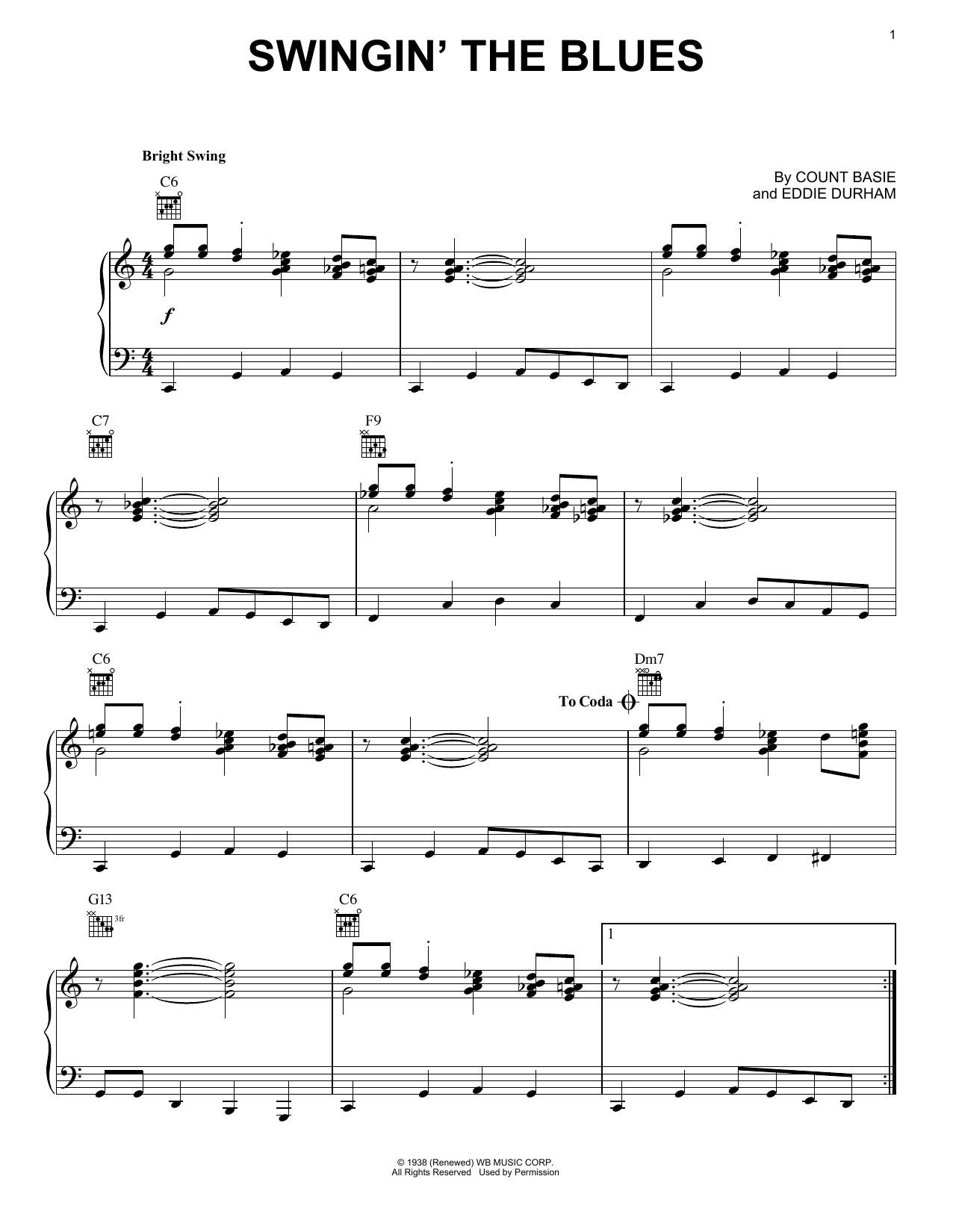Count Basie Swingin' The Blues Sheet Music Notes & Chords for Piano, Vocal & Guitar (Right-Hand Melody) - Download or Print PDF