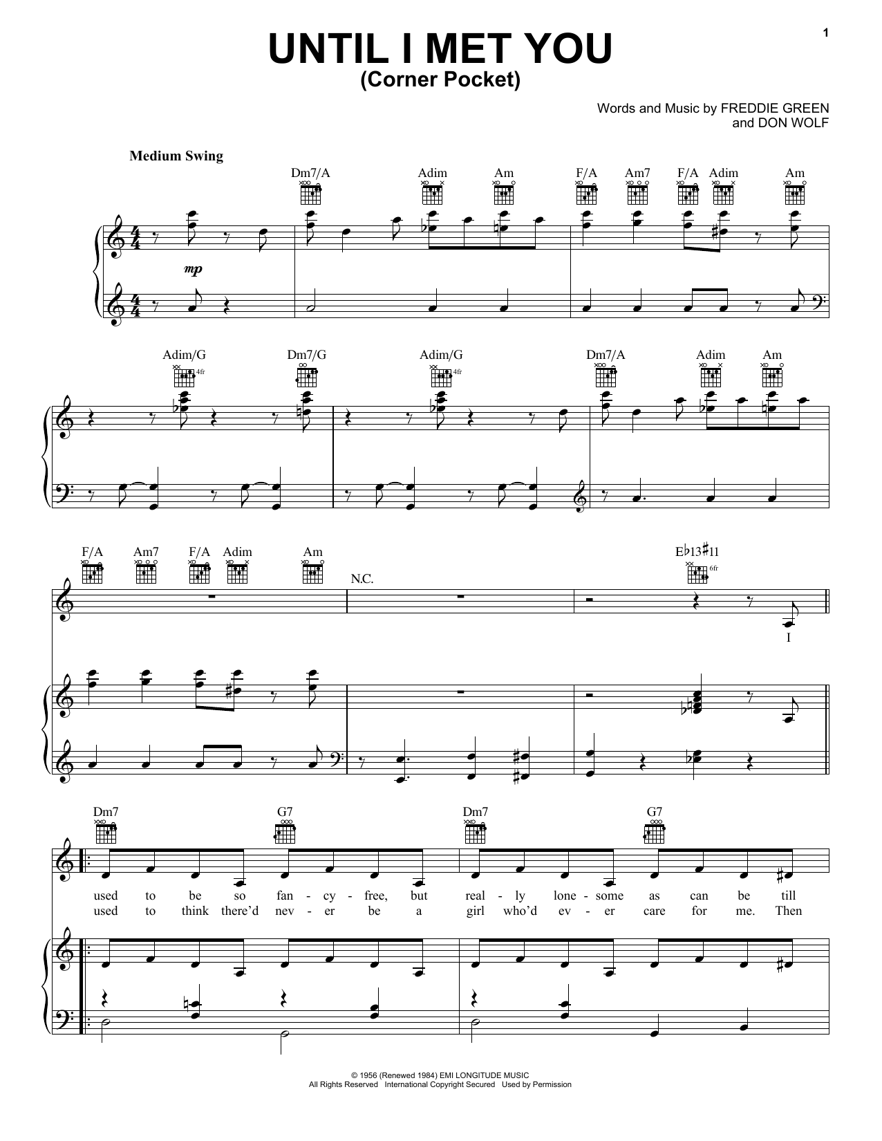 Count Basie Until I Met You (Corner Pocket) Sheet Music Notes & Chords for Piano, Vocal & Guitar (Right-Hand Melody) - Download or Print PDF
