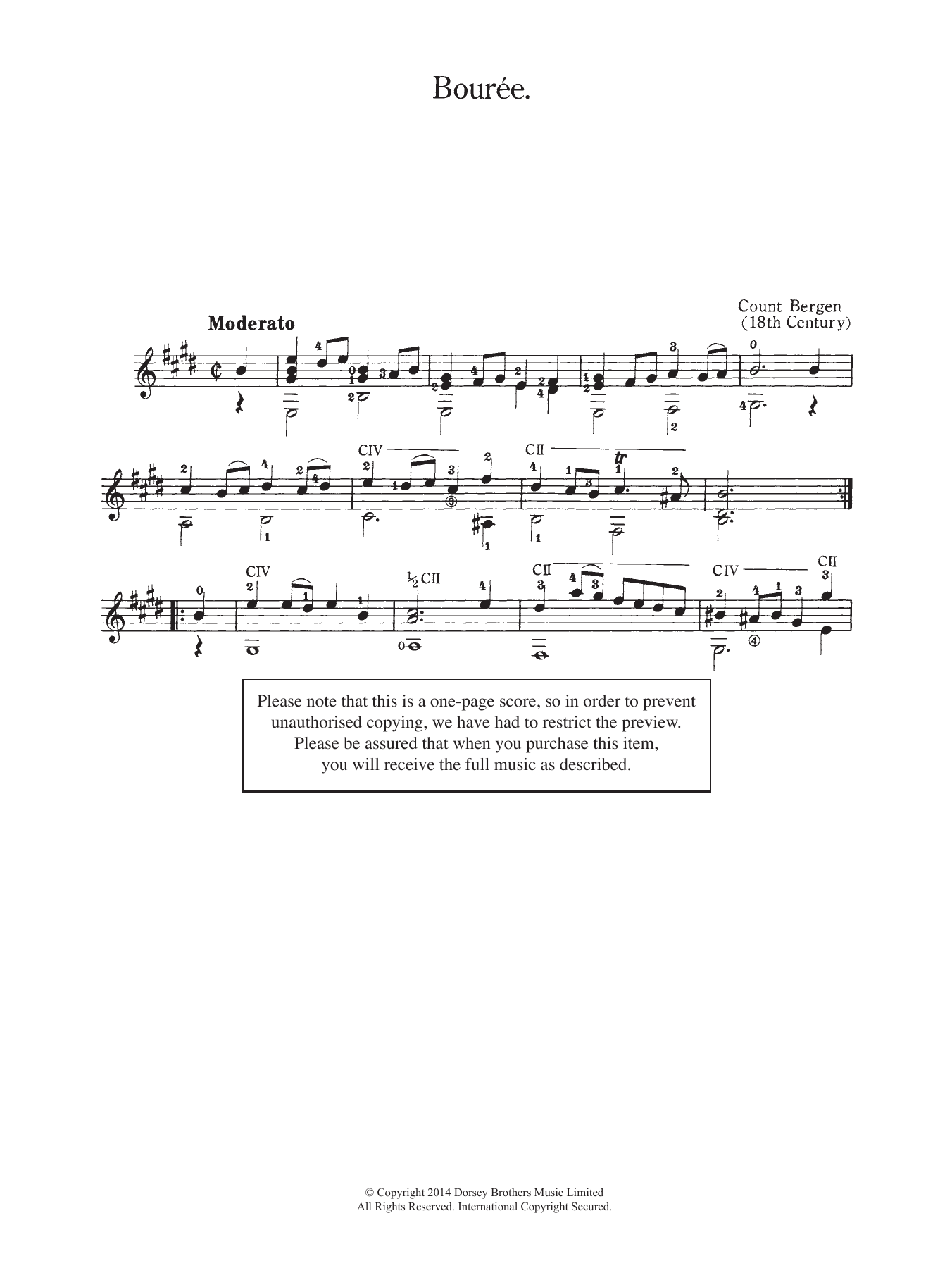 Count Bergen Bouree Sheet Music Notes & Chords for Guitar - Download or Print PDF