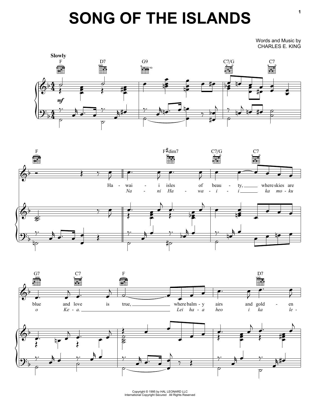 Preview Count Basie Song Of The Islands Jazz sheet music, notes and chords for Piano, Vocal & Guitar (Right-Hand Melody), SKU: 50030 Song Of The Islands sheet music