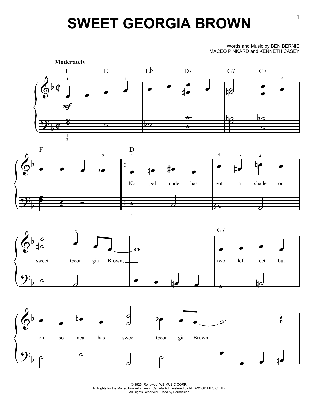 Preview Count Basie Sweet Georgia Brown Jazz sheet music, notes and chords for Easy Piano, SKU: 99350 Sweet Georgia Brown sheet music