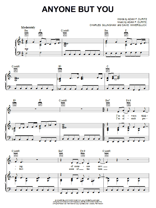 Counting Crows Anyone But You Sheet Music Notes & Chords for Piano, Vocal & Guitar (Right-Hand Melody) - Download or Print PDF