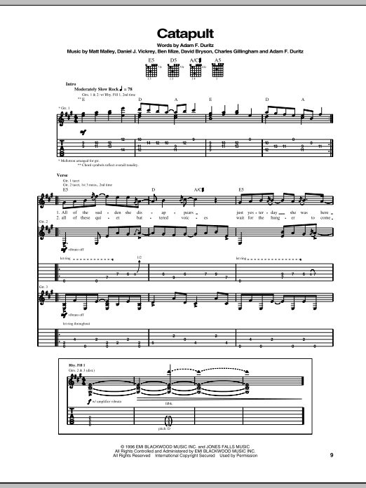 Counting Crows Catapult Sheet Music Notes & Chords for Guitar Tab - Download or Print PDF