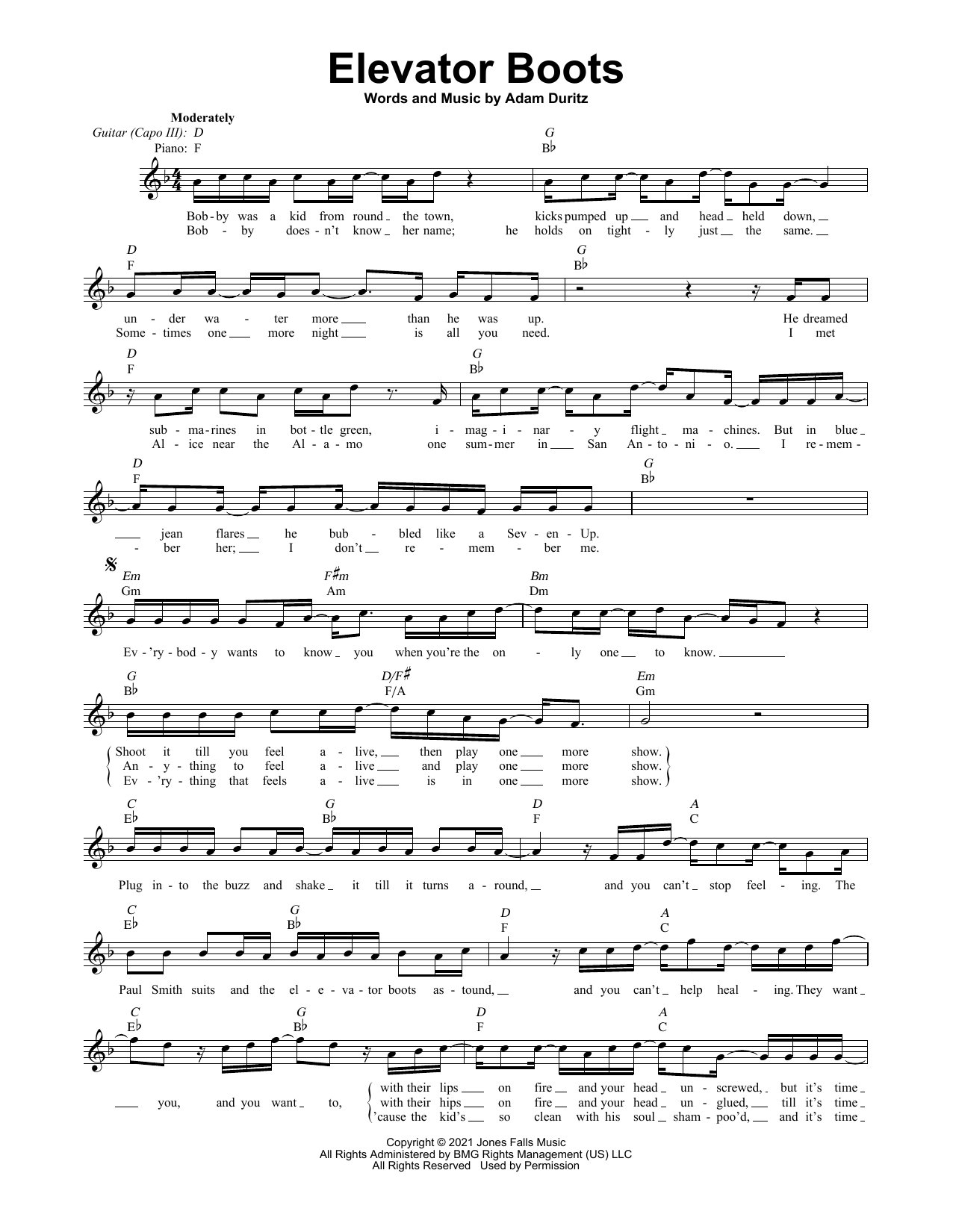 Counting Crows Elevator Boots Sheet Music Notes & Chords for Lead Sheet / Fake Book - Download or Print PDF