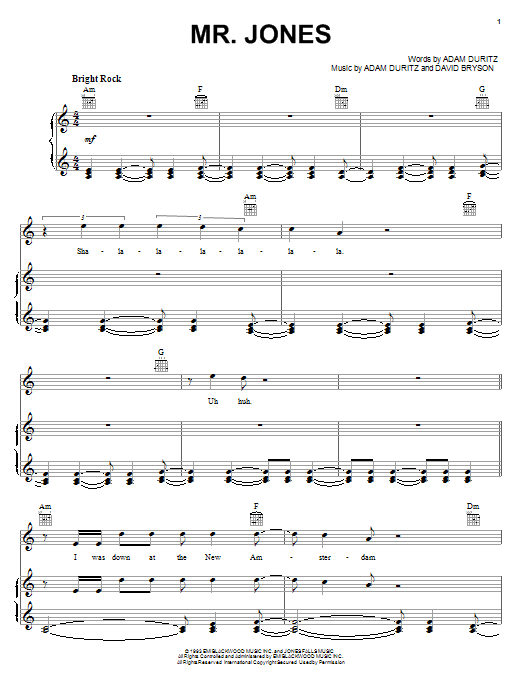 Counting Crows Mr. Jones Sheet Music Notes & Chords for Lyrics & Chords - Download or Print PDF