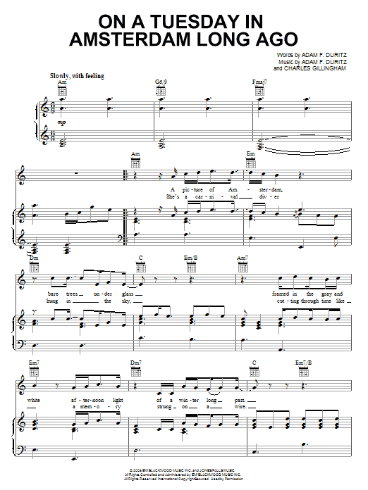 Counting Crows On A Tuesday In Amsterdam Long Ago Sheet Music Notes & Chords for Piano, Vocal & Guitar (Right-Hand Melody) - Download or Print PDF