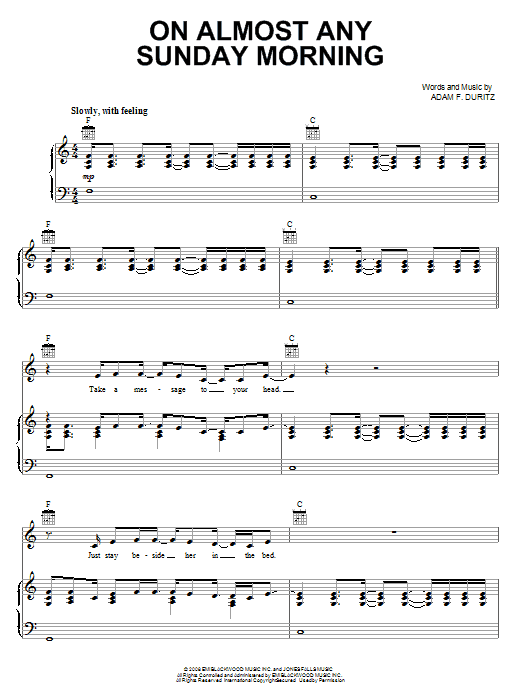 Counting Crows On Almost Any Sunday Morning Sheet Music Notes & Chords for Piano, Vocal & Guitar (Right-Hand Melody) - Download or Print PDF