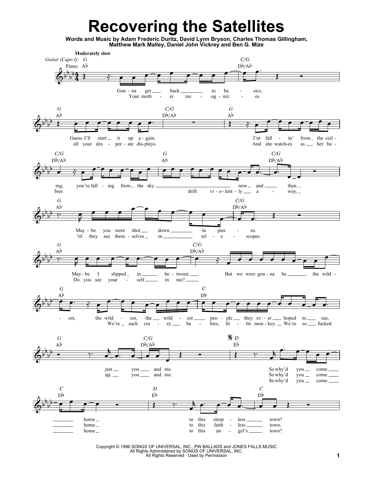 Counting Crows Recovering The Satellites Sheet Music Notes & Chords for Melody Line, Lyrics & Chords - Download or Print PDF