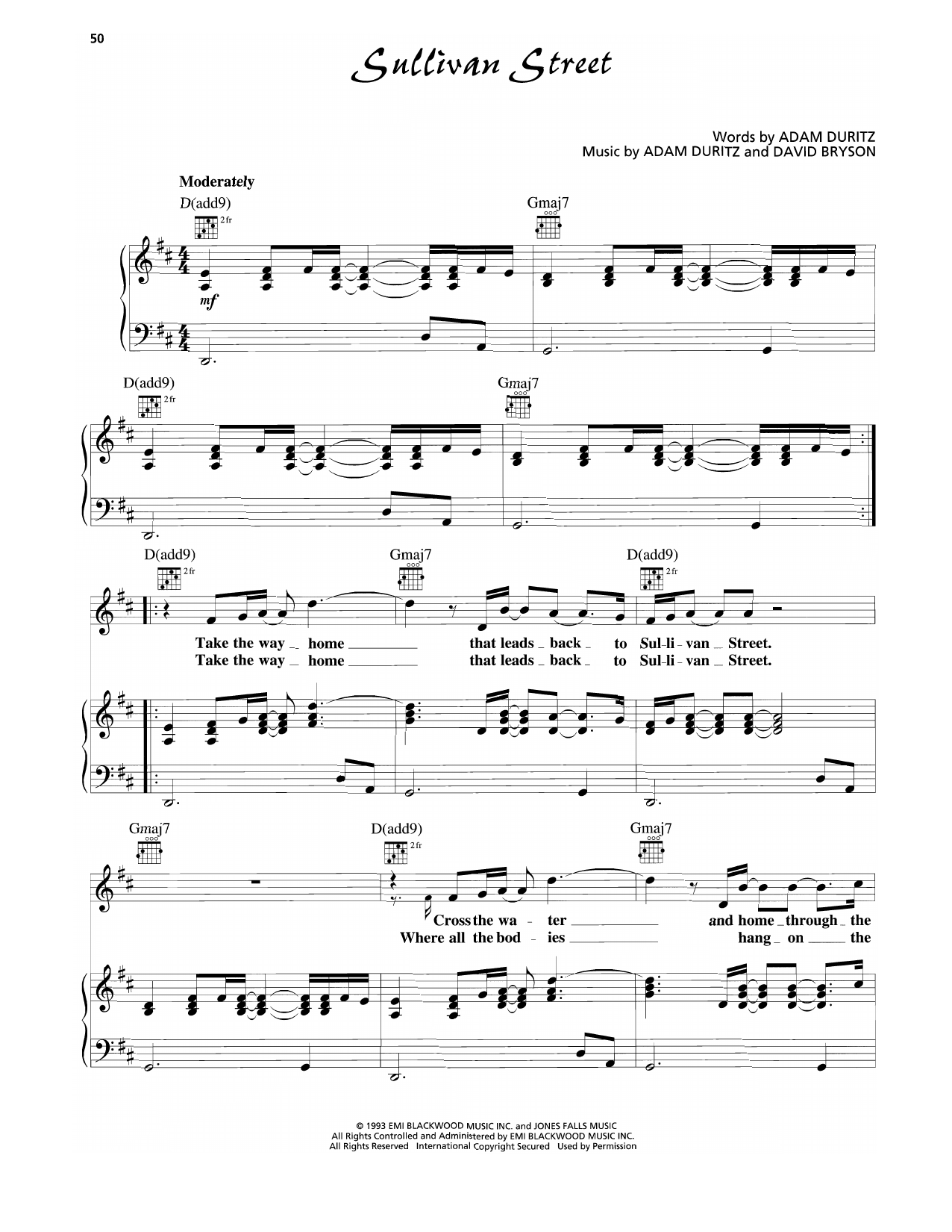 Counting Crows Sullivan Street Sheet Music Notes & Chords for Piano, Vocal & Guitar (Right-Hand Melody) - Download or Print PDF