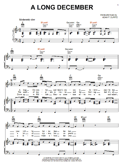 Preview Counting Crows A Long December Rock sheet music, notes and chords for Guitar Tab, SKU: 68198 A Long December sheet music