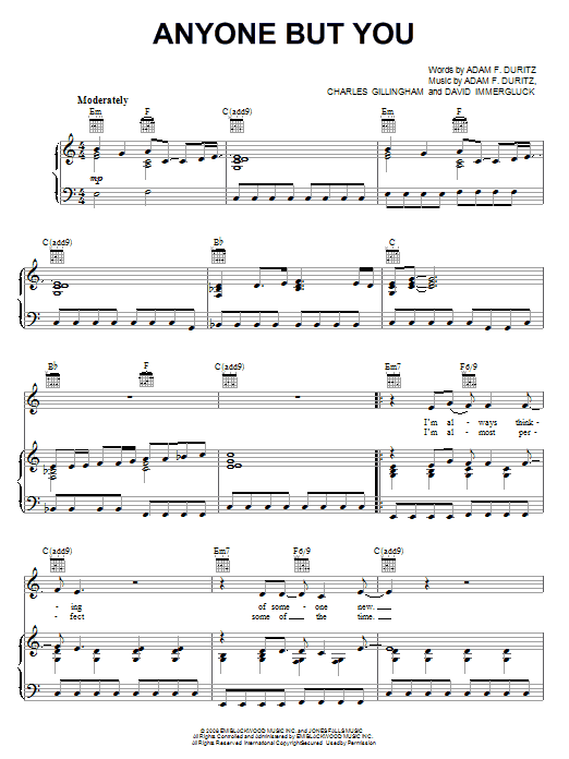 Preview Counting Crows Anyone But You Rock sheet music, notes and chords for Piano, Vocal & Guitar (Right-Hand Melody), SKU: 67839 Anyone But You sheet music