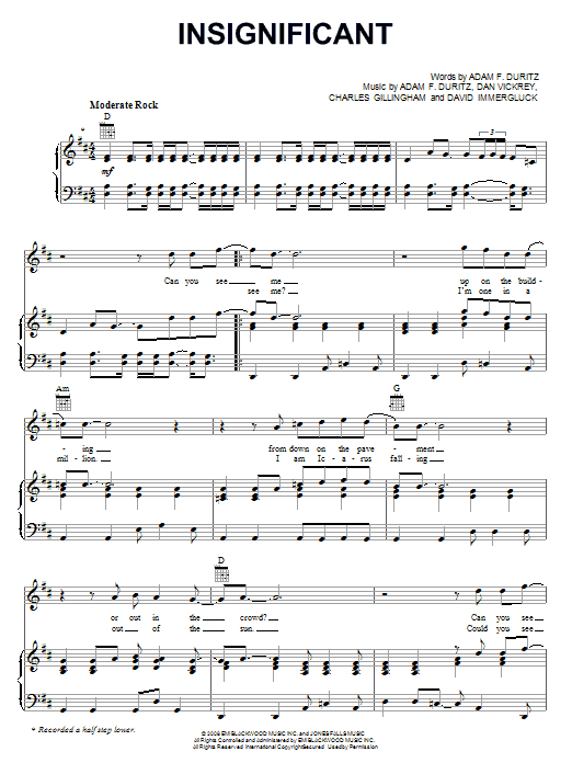 Preview Counting Crows Insignificant Rock sheet music, notes and chords for Piano, Vocal & Guitar (Right-Hand Melody), SKU: 67837 Insignificant sheet music