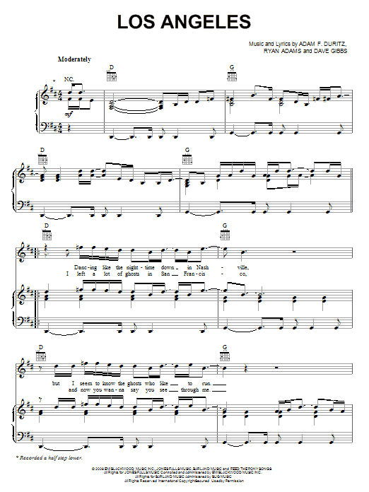 Preview Counting Crows Los Angeles Rock sheet music, notes and chords for Piano, Vocal & Guitar (Right-Hand Melody), SKU: 67857 Los Angeles sheet music