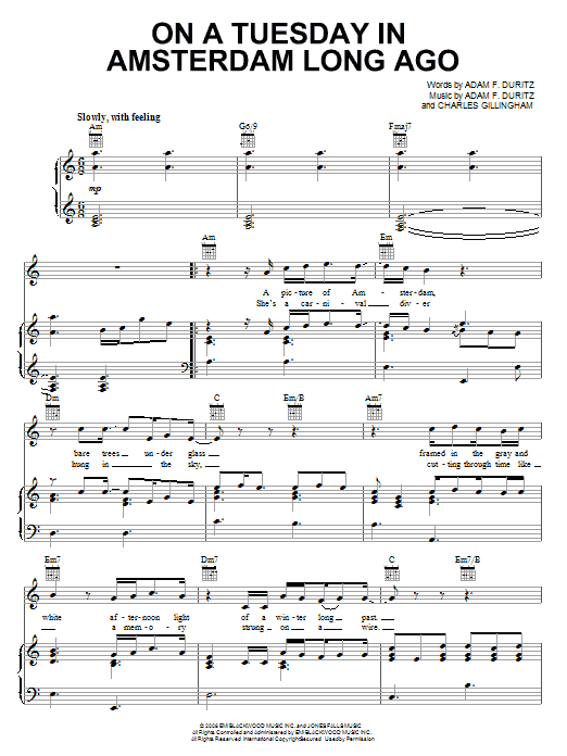 Preview Counting Crows On A Tuesday In Amsterdam Long Ago Rock sheet music, notes and chords for Piano, Vocal & Guitar (Right-Hand Melody), SKU: 67843 On A Tuesday In Amsterdam Long Ago sheet music