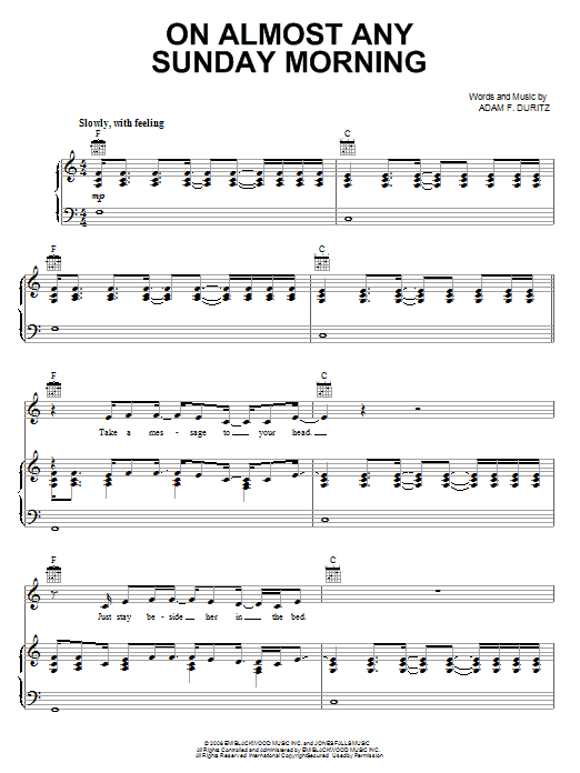 Preview Counting Crows On Almost Any Sunday Morning Rock sheet music, notes and chords for Piano, Vocal & Guitar (Right-Hand Melody), SKU: 67834 On Almost Any Sunday Morning sheet music