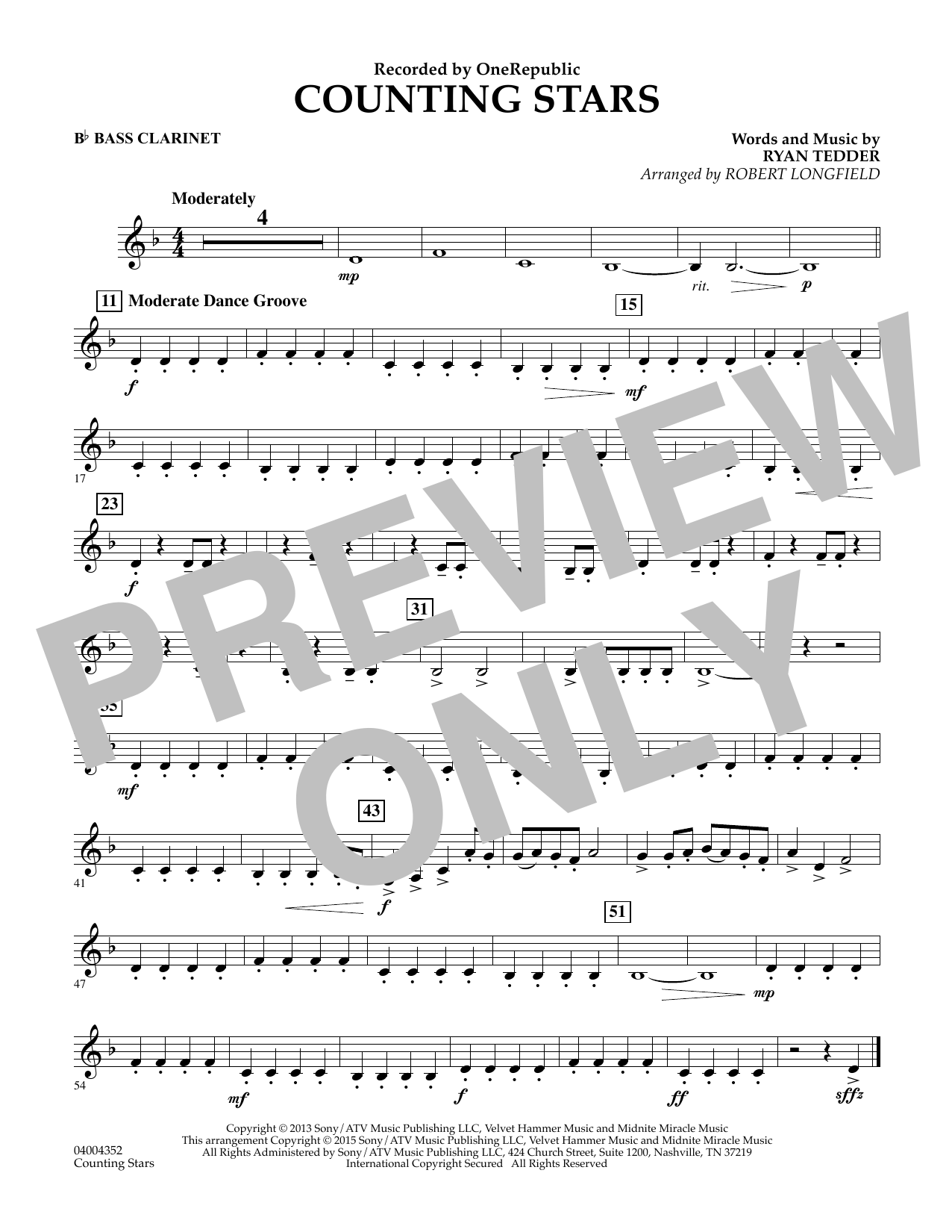 Sean O Loughlin Counting Stars Bb Bass Clarinet Sheet Music Download Pdf Score 341789