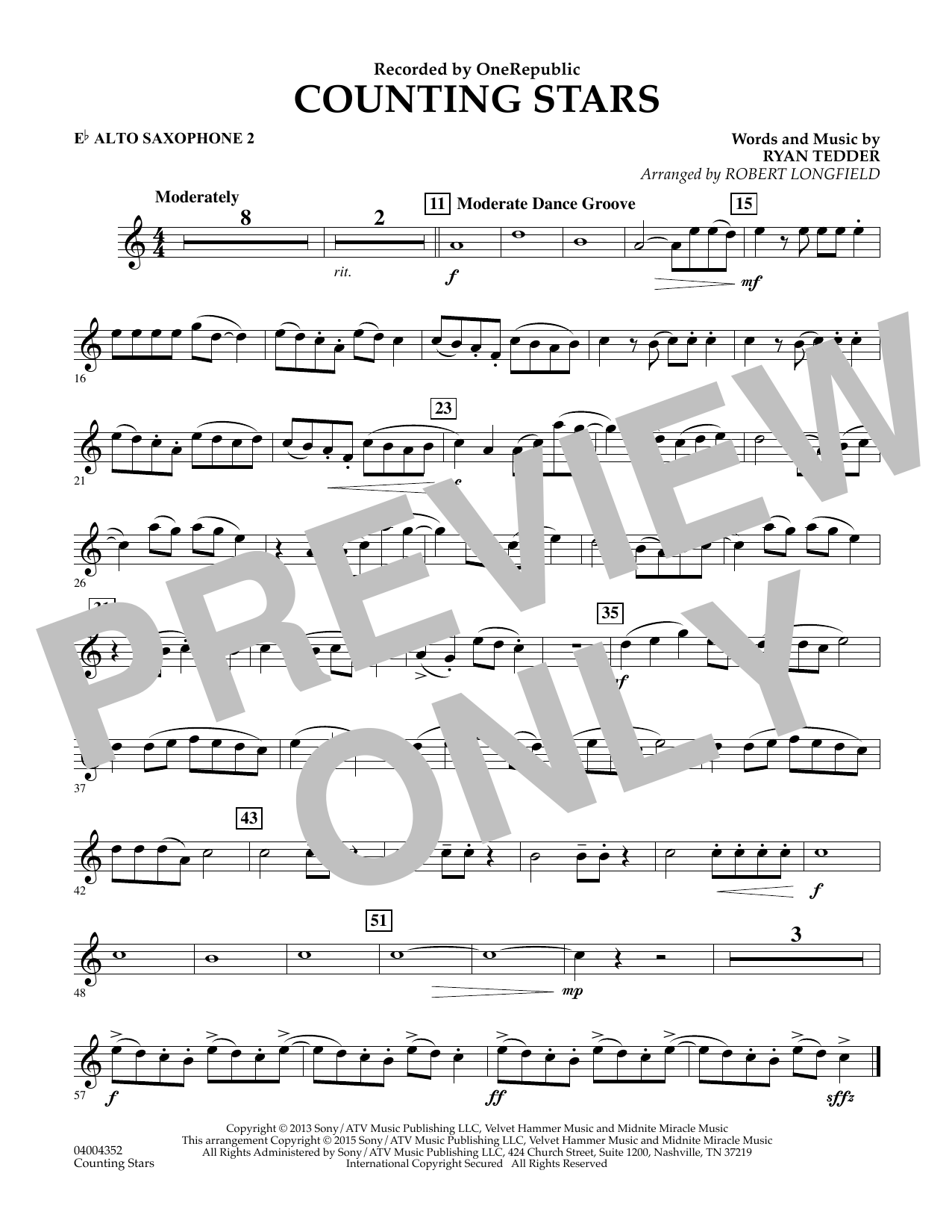 Robert Longfield Counting Stars Eb Alto Saxophone 2 Sheet Music Download Pdf Score 341499