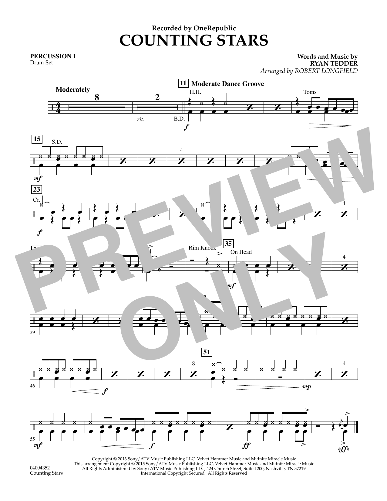 Robert Longfield Counting Stars Percussion 1 Sheet Music Download Pdf Score 341508