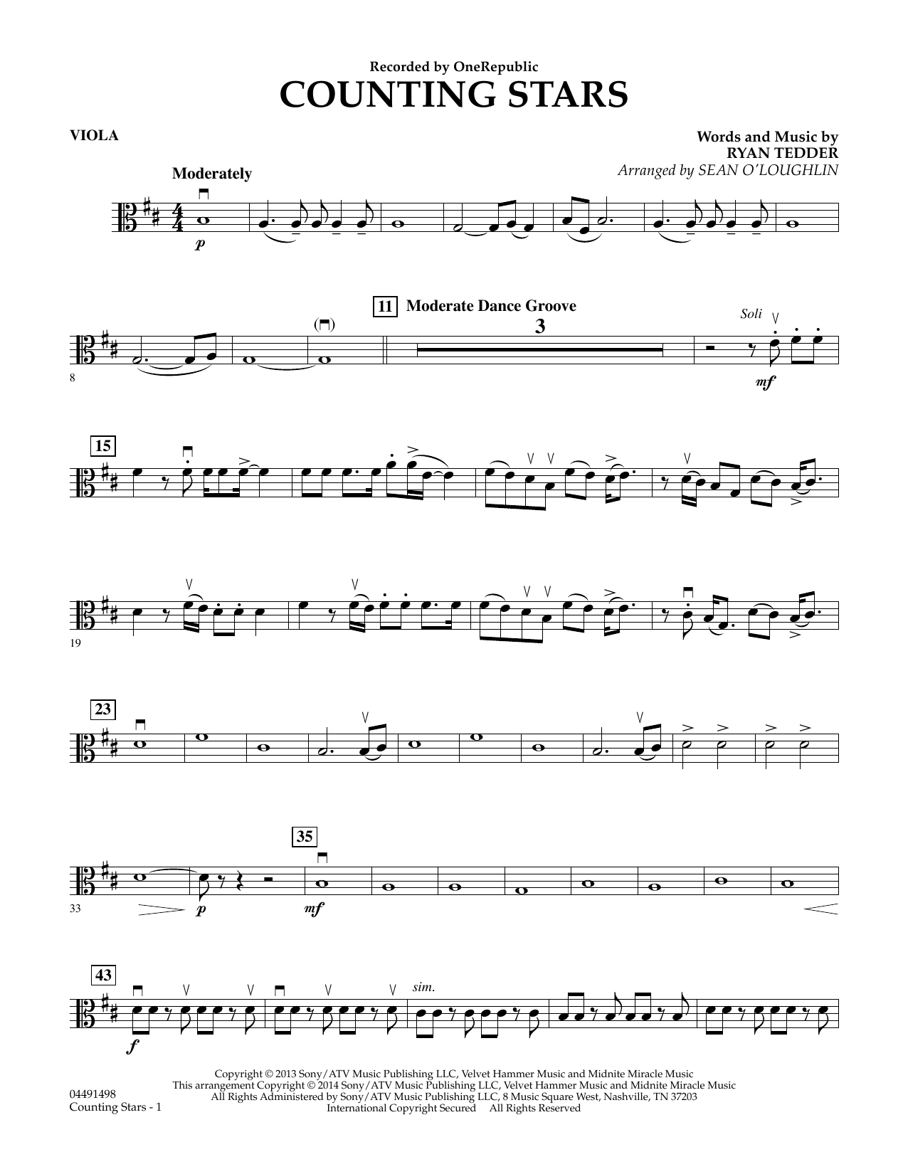 Sean O Loughlin Counting Stars Viola Sheet Music Download Pdf Score 344196