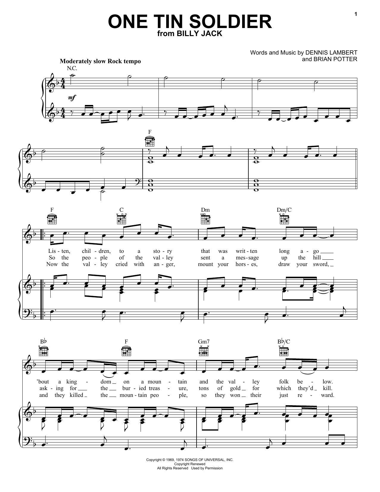 Coven One Tin Soldier Sheet Music Notes & Chords for Piano, Vocal & Guitar (Right-Hand Melody) - Download or Print PDF