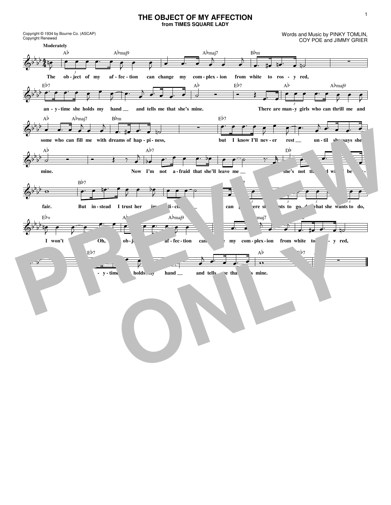 Coy Poe The Object Of My Affection Sheet Music Notes & Chords for Melody Line, Lyrics & Chords - Download or Print PDF