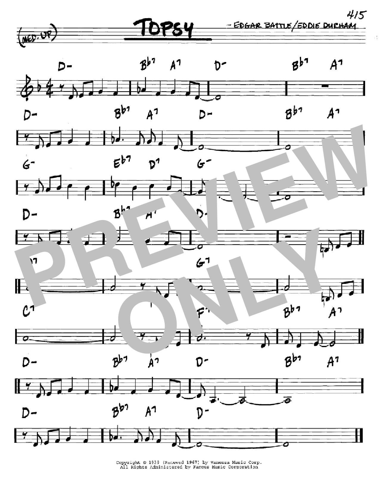 Cozy Cole Topsy Sheet Music Notes & Chords for Piano - Download or Print PDF