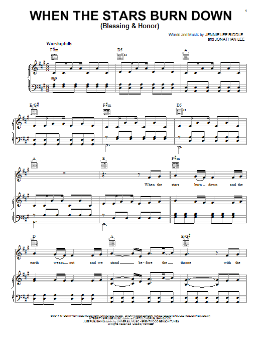 Craig & Dean Phillips When The Stars Burn Down (Blessing And Honor) Sheet Music Notes & Chords for Piano, Vocal & Guitar (Right-Hand Melody) - Download or Print PDF Craig & Dean Phillips When The Stars Burn Down (Blessing And Honor) Sheet Music Notes & Chords for Piano, Vocal & Guitar (Right-Hand Melody) - Download or Print PDF