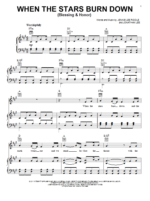 Craig & Dean Phillips When The Stars Burn Down (Blessing And Honor) Sheet Music Notes & Chords for Piano, Vocal & Guitar (Right-Hand Melody) - Download or Print PDF