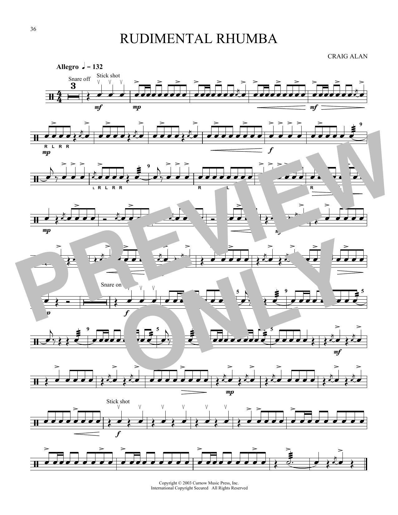 Craig Alan Rudimental Rhumba Sheet Music Notes & Chords for Snare Drum Solo - Download or Print PDF