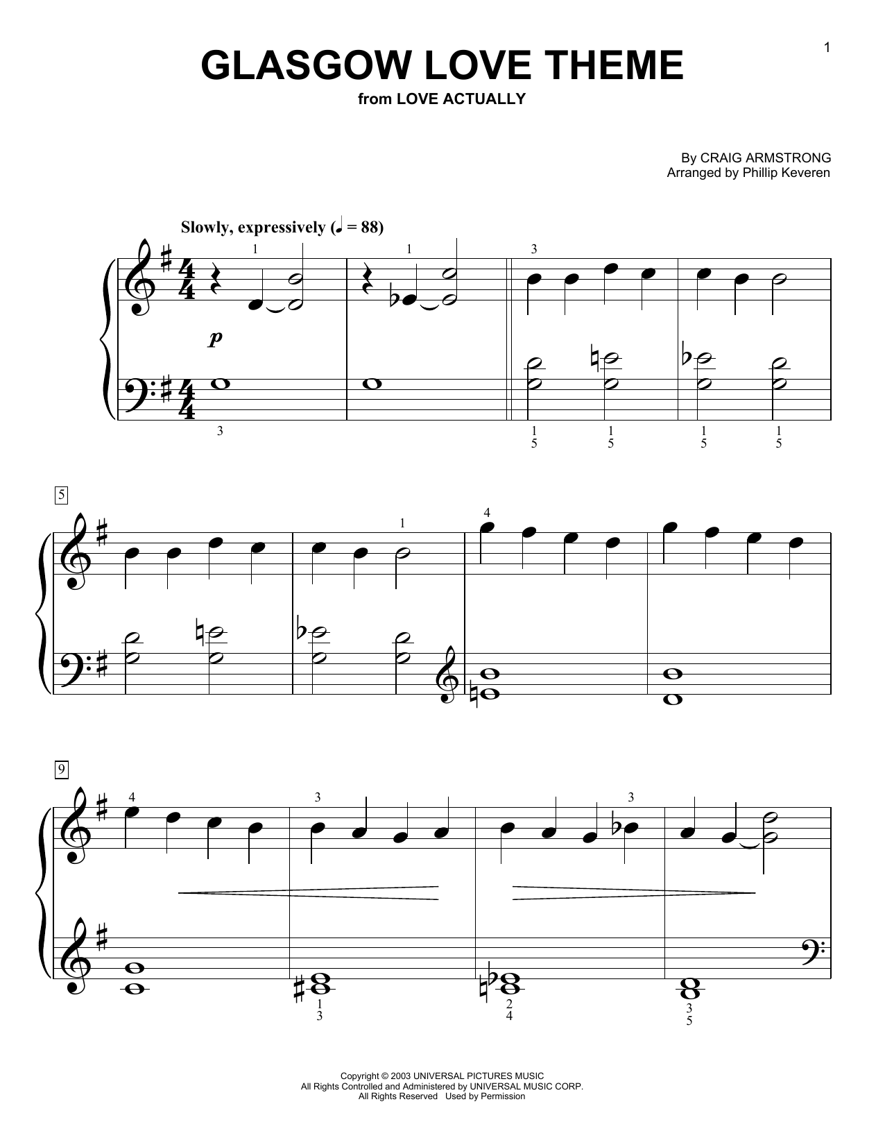 Craig Armstrong Glasgow Love Theme (from Love Actually) (arr. Phillip Keveren) Sheet Music Notes & Chords for Big Note Piano - Download or Print PDF