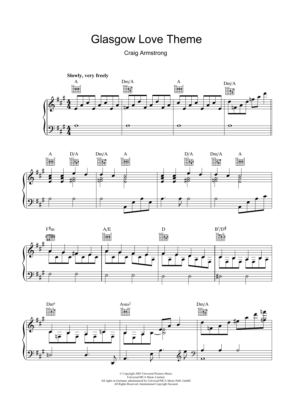 Craig Armstrong Glasgow Love Theme (from Love Actually) Sheet Music Notes & Chords for Piano - Download or Print PDF