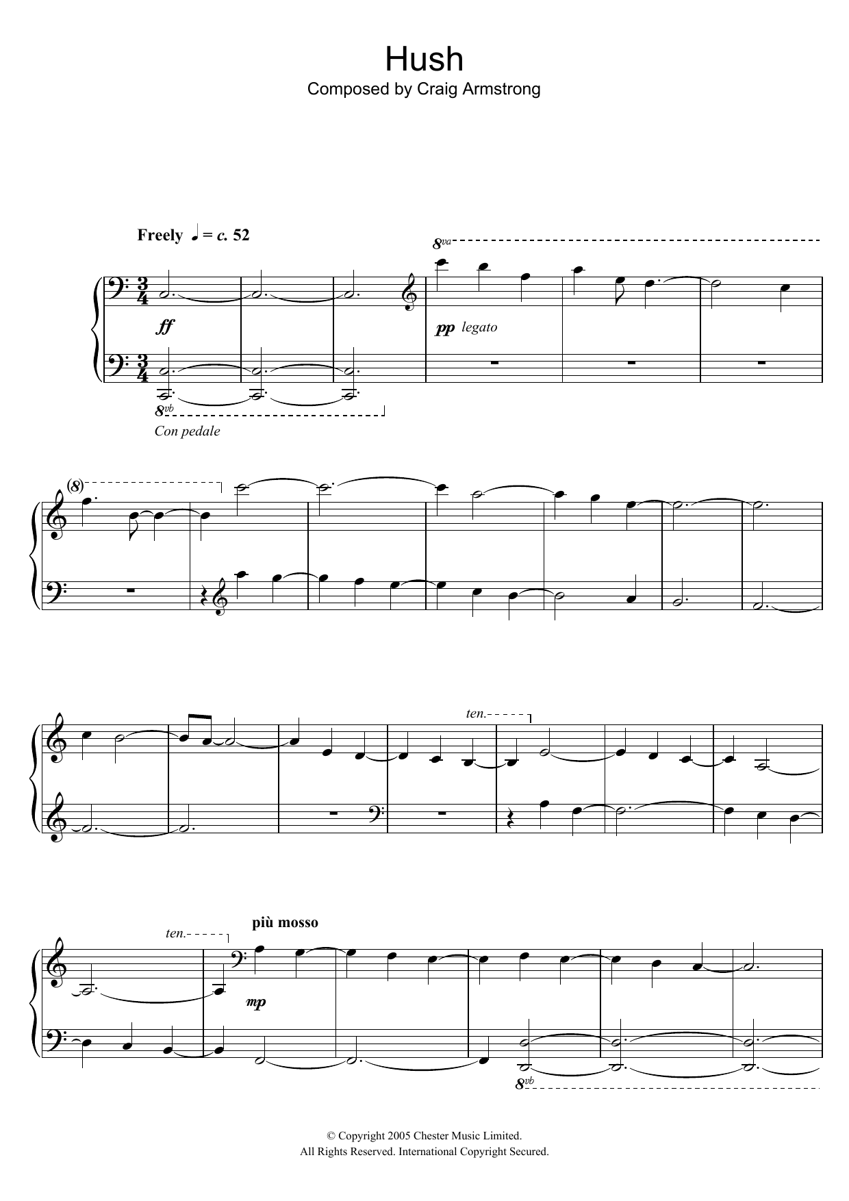 Craig Armstrong Hush Sheet Music Notes & Chords for Piano - Download or Print PDF