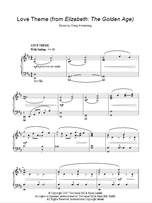 Craig Armstrong Love Theme Sheet Music Notes & Chords for Piano - Download or Print PDF