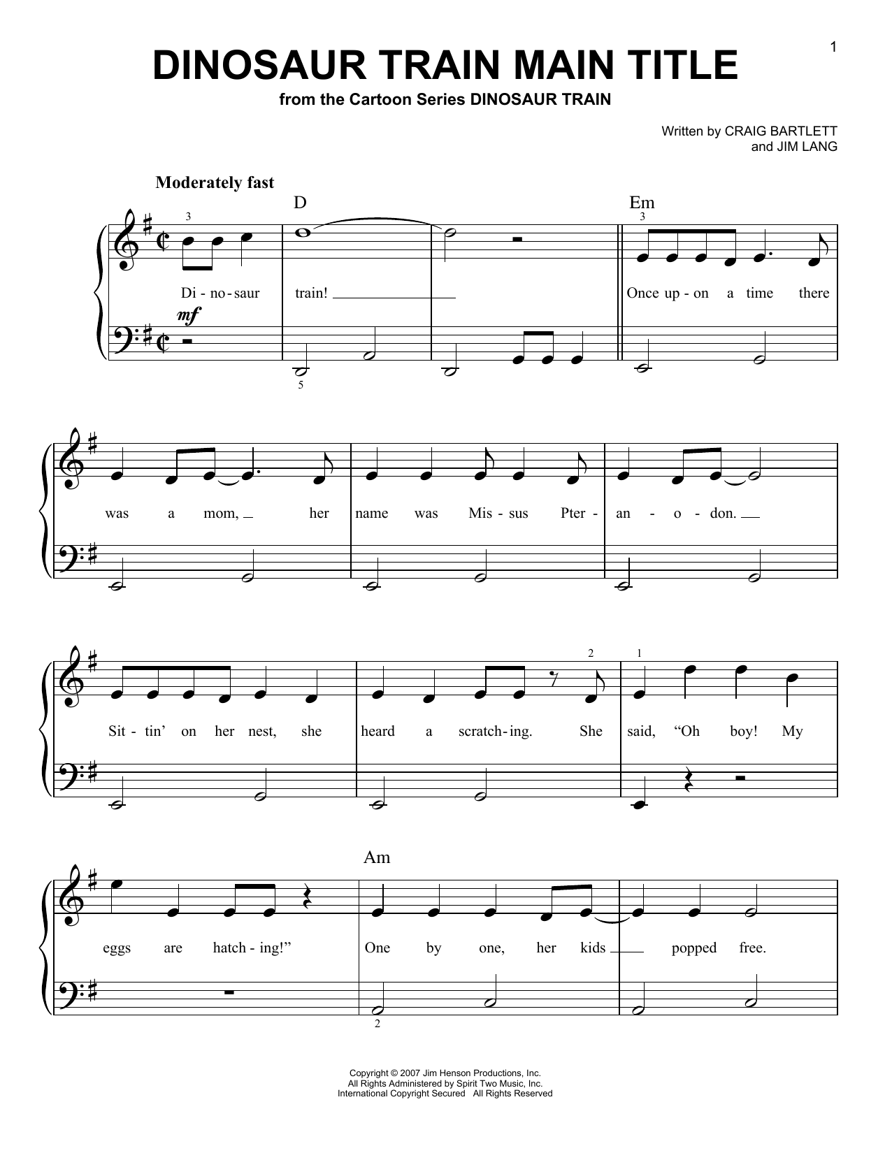 Craig Bartlett Dinosaur Train Main Title Sheet Music Notes & Chords for Easy Piano - Download or Print PDF