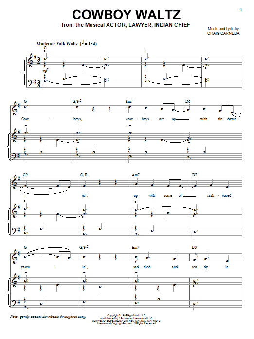 Craig Carnelia Cowboy Waltz Sheet Music Notes & Chords for Piano & Vocal - Download or Print PDF