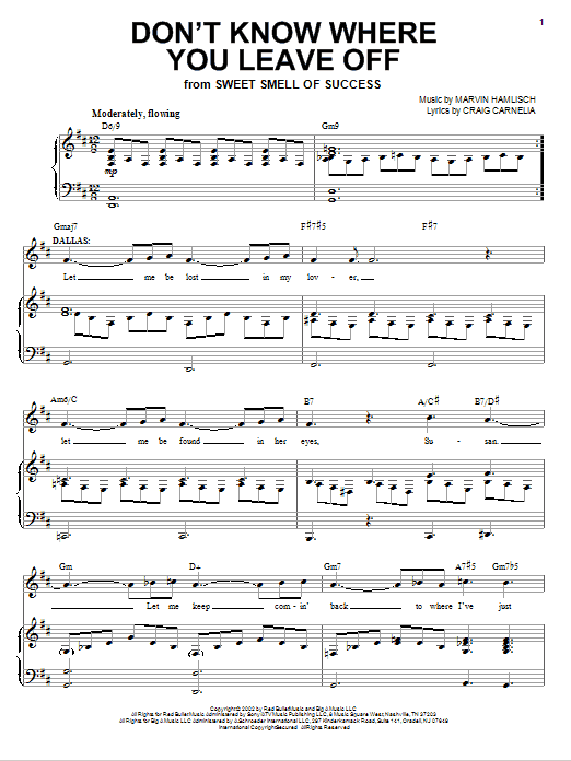 Craig Carnelia Don't Know Where You Leave Off Sheet Music Notes & Chords for Piano & Vocal - Download or Print PDF