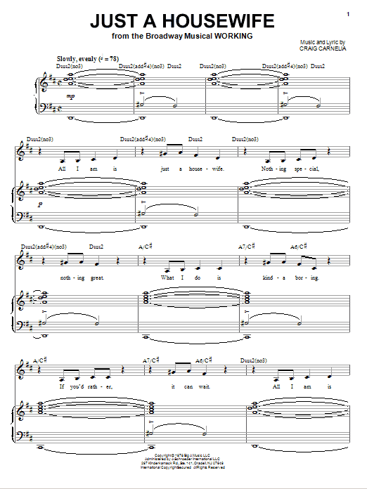 Craig Carnelia Just A Housewife Sheet Music Notes & Chords for Piano & Vocal - Download or Print PDF