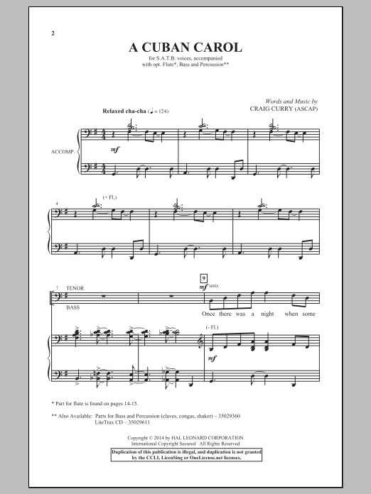 Craig Curry A Cuban Carol Sheet Music Notes & Chords for SATB - Download or Print PDF