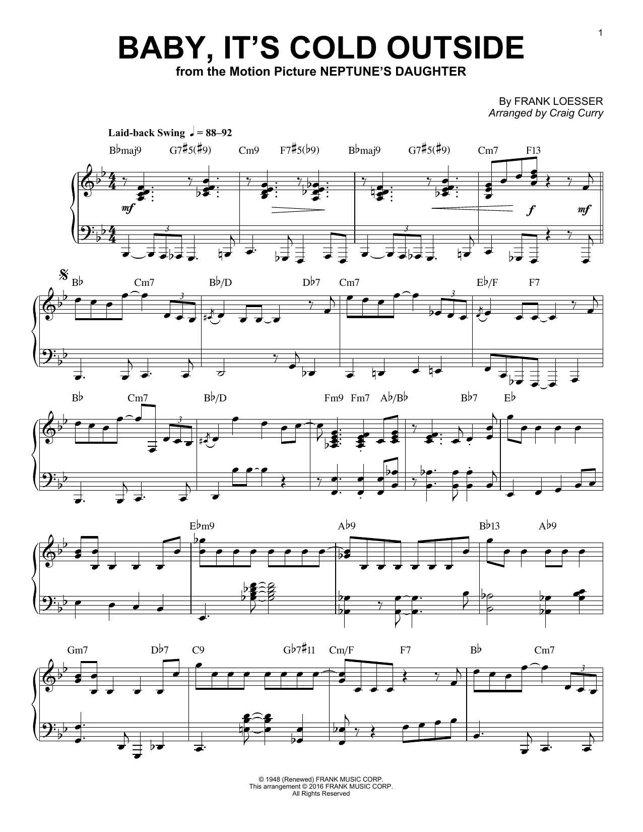 Craig Curry Baby, It's Cold Outside Sheet Music Notes & Chords for Piano - Download or Print PDF