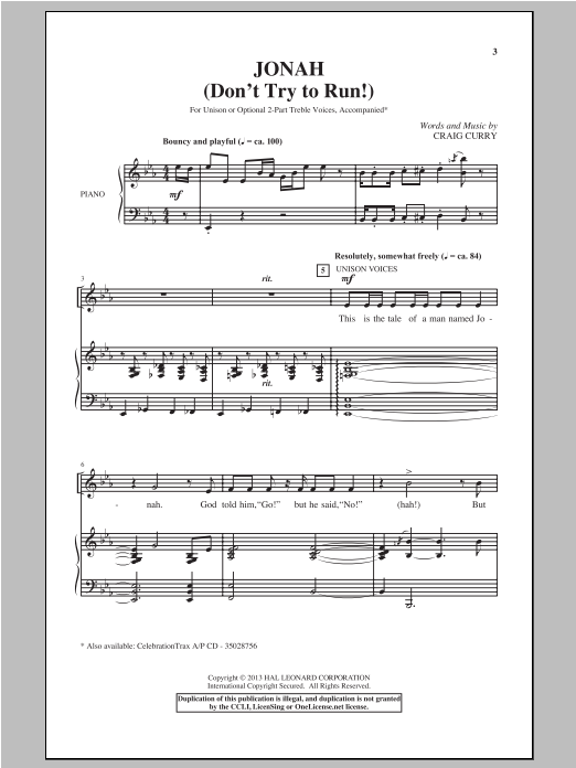 Craig Curry Jonah (Don't Try To Run!) Sheet Music Notes & Chords for Choral - Download or Print PDF
