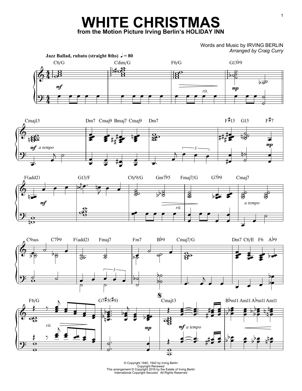 Craig Curry White Christmas Sheet Music Notes & Chords for Piano - Download or Print PDF