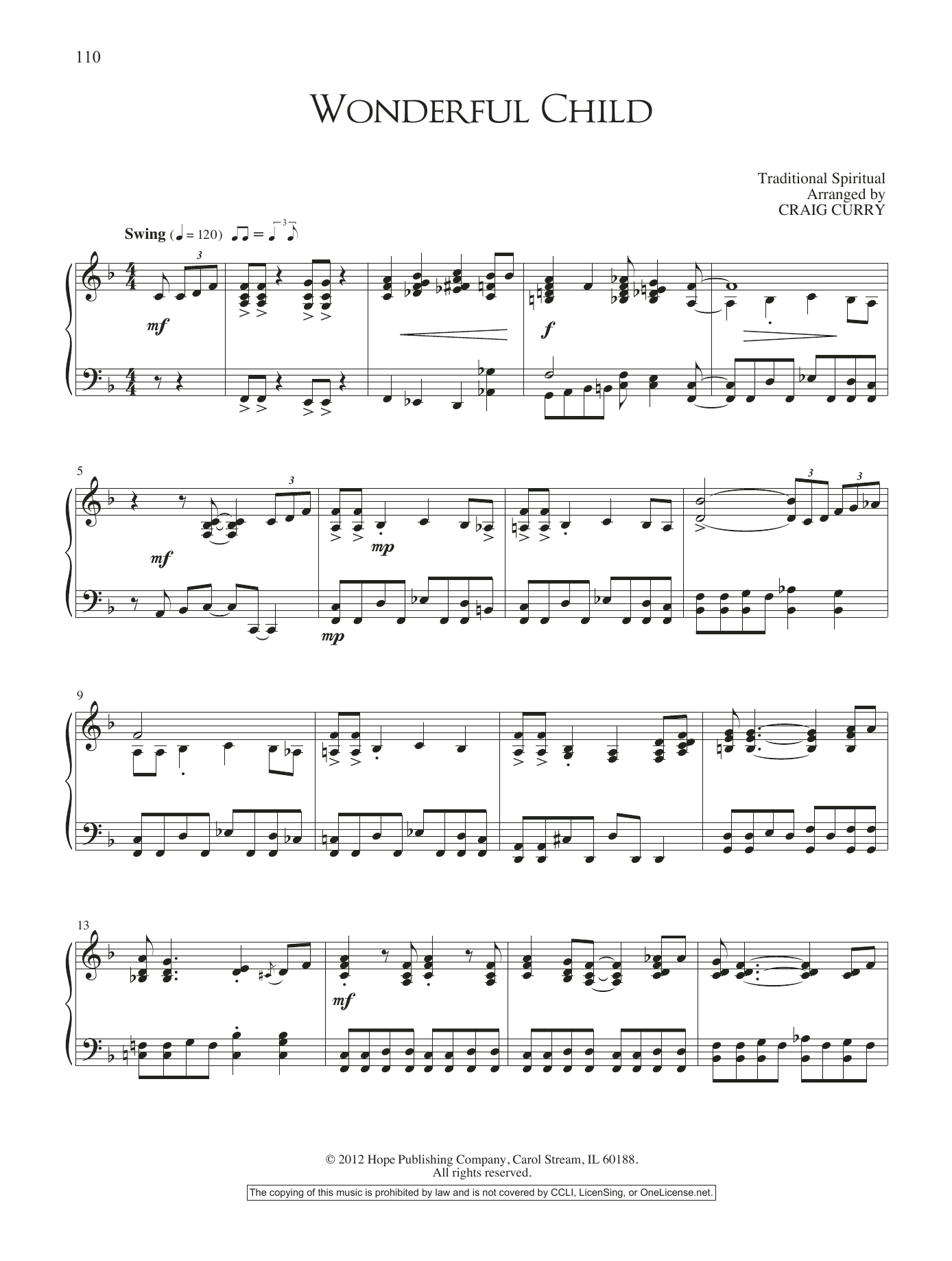 Craig Curry Wonderful Child Sheet Music Notes & Chords for Piano Solo - Download or Print PDF