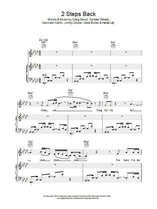Craig David 2 Steps Back Sheet Music Notes & Chords for Piano, Vocal & Guitar - Download or Print PDF