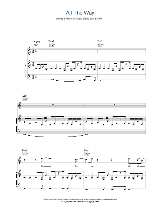 Craig David All The Way Sheet Music Notes & Chords for Piano, Vocal & Guitar (Right-Hand Melody) - Download or Print PDF