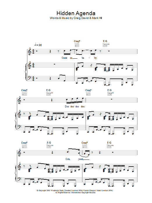 Craig David Hidden Agenda Sheet Music Notes & Chords for Piano, Vocal & Guitar - Download or Print PDF